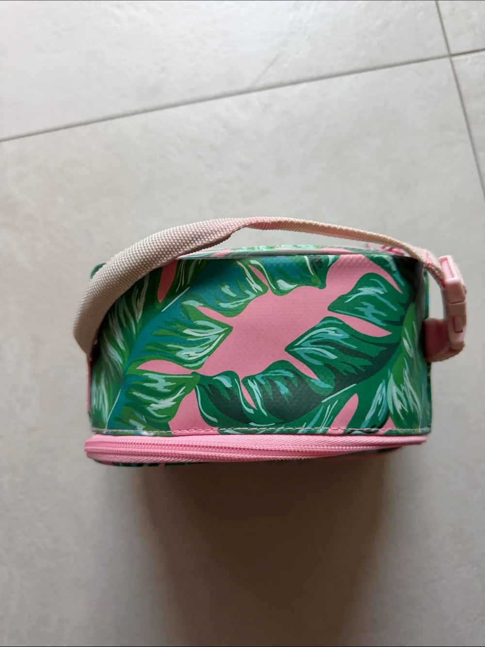 SWIG Pink & Green Tropical Leaf Cosmetic Lunch Bag